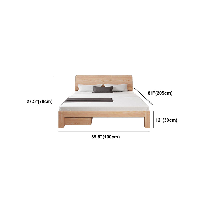 Scandinavian Solid Wood Panel Bed with Rectangular Headboard