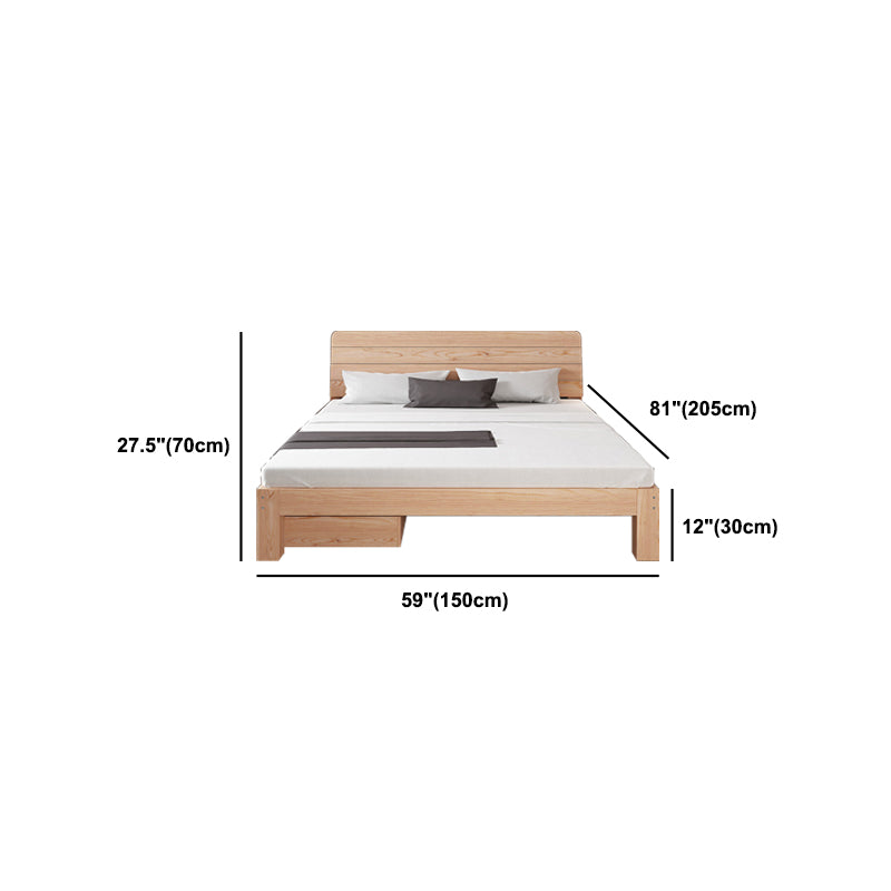 Scandinavian Solid Wood Panel Bed with Rectangular Headboard