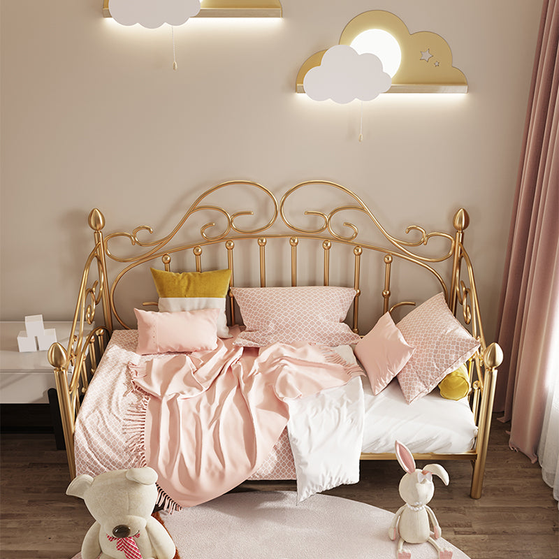 Glam Metallic Bed Frame 45" Tall Open-Frame Bed with Headboard