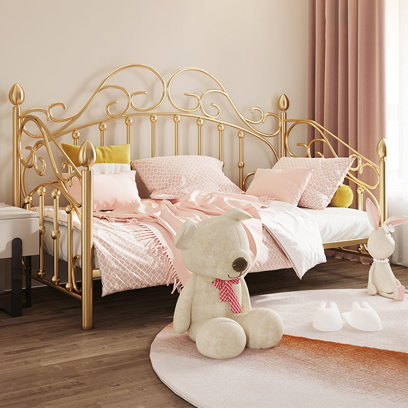 Glam Metallic Bed Frame 45" Tall Open-Frame Bed with Headboard