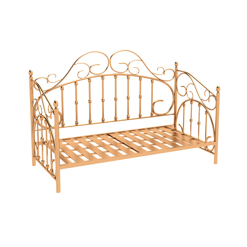 Glam Metallic Bed Frame 45" Tall Open-Frame Bed with Headboard