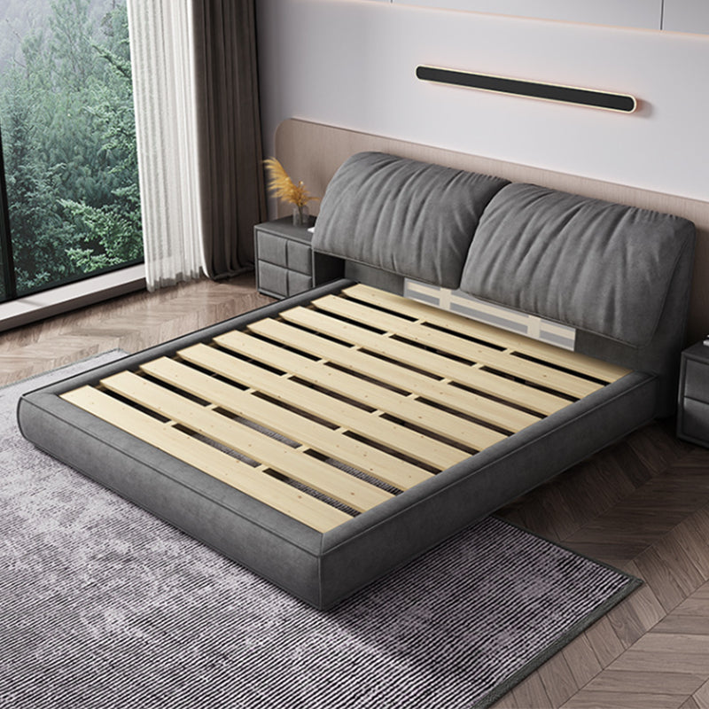 Modern Style Upholstered Headboard Grey Imitation Leather Bed