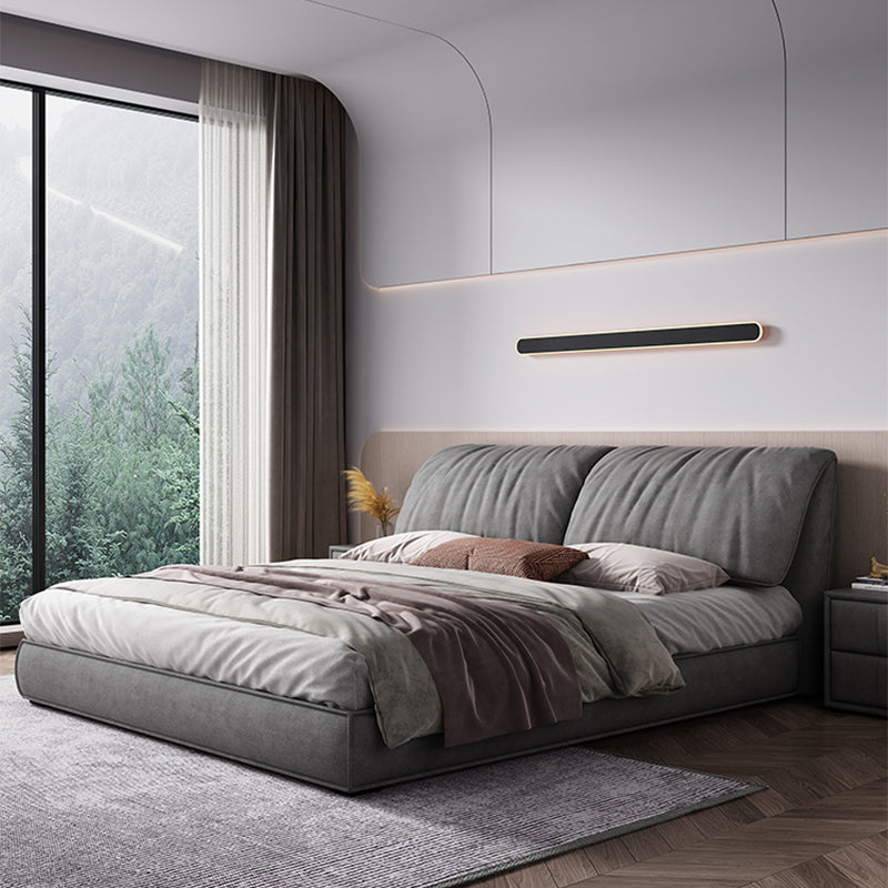 Modern Style Upholstered Headboard Grey Imitation Leather Bed