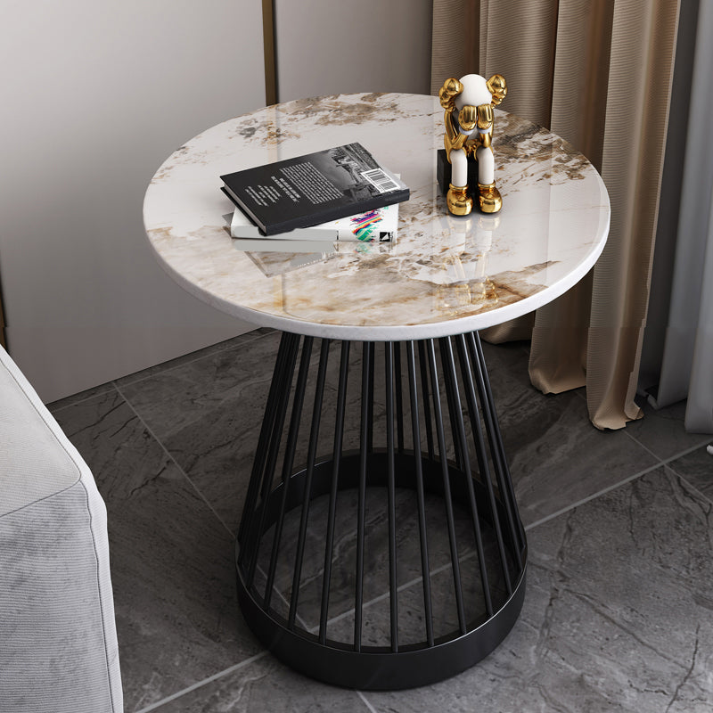 Modern Frame Side Table Slate Round Sofa End Table for Living Room