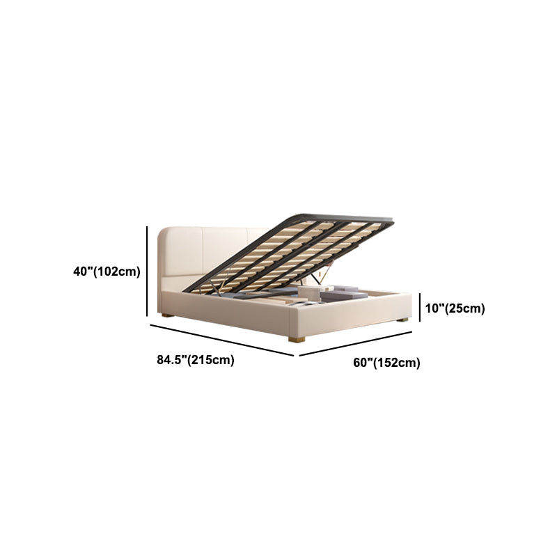 Glam Genuine Leather Bed Frame White Upholstered Low Profile Standard Bed