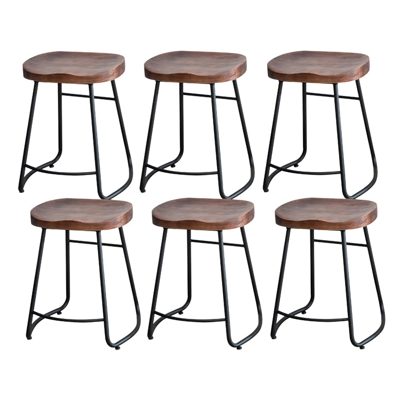 Modern Armless Backless Counter Stool Iron Bar Stool with Wooden Seat and Pedal for Cafe
