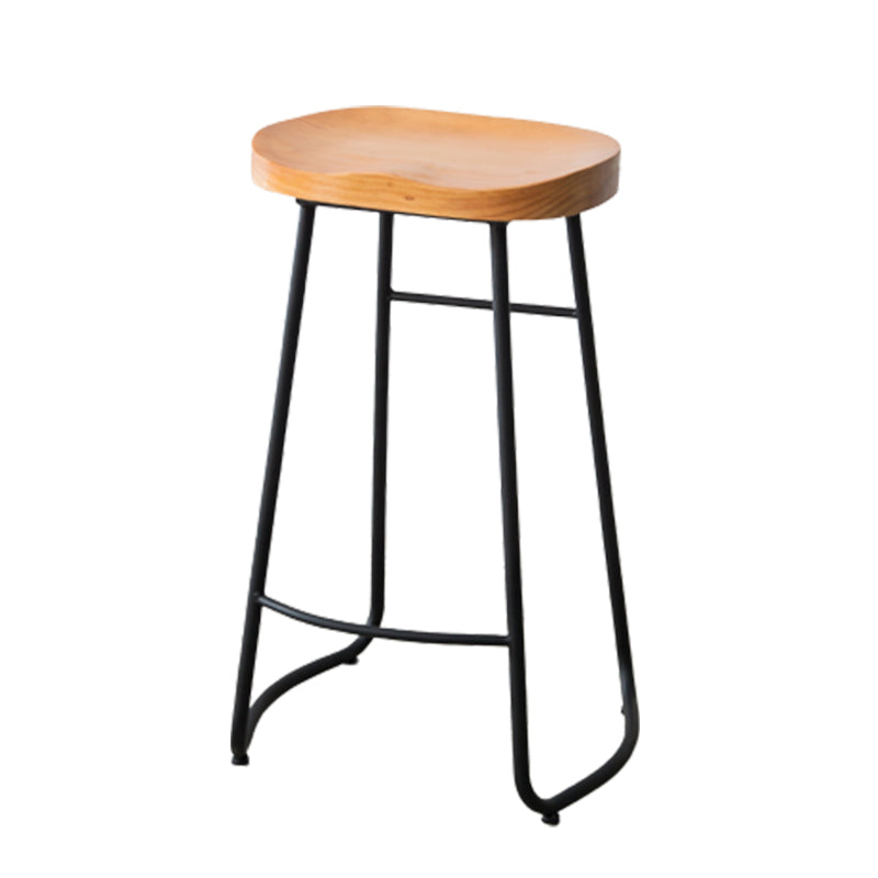 Modern Armless Backless Counter Stool Iron Bar Stool with Wooden Seat and Pedal for Cafe