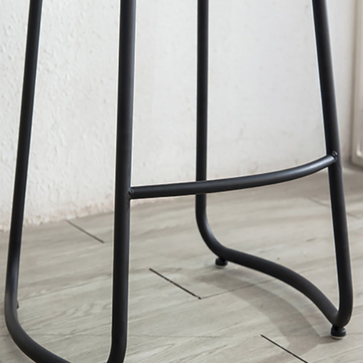 Modern Armless Backless Counter Stool Iron Bar Stool with Wooden Seat and Pedal for Cafe