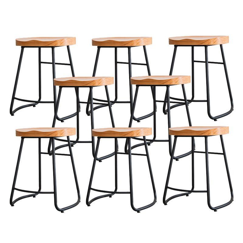 Modern Armless Backless Counter Stool Iron Bar Stool with Wooden Seat and Pedal for Cafe