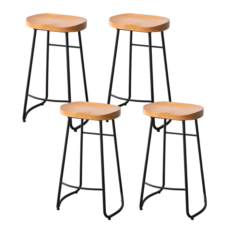 Modern Armless Backless Counter Stool Iron Bar Stool with Wooden Seat and Pedal for Cafe