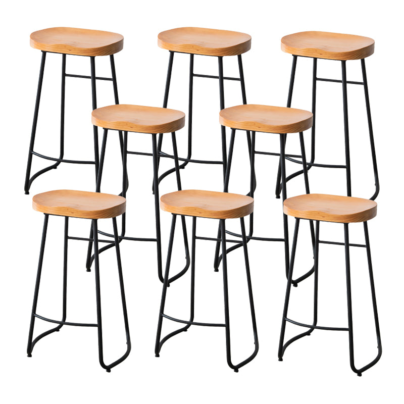Modern Armless Backless Counter Stool Iron Bar Stool with Wooden Seat and Pedal for Cafe