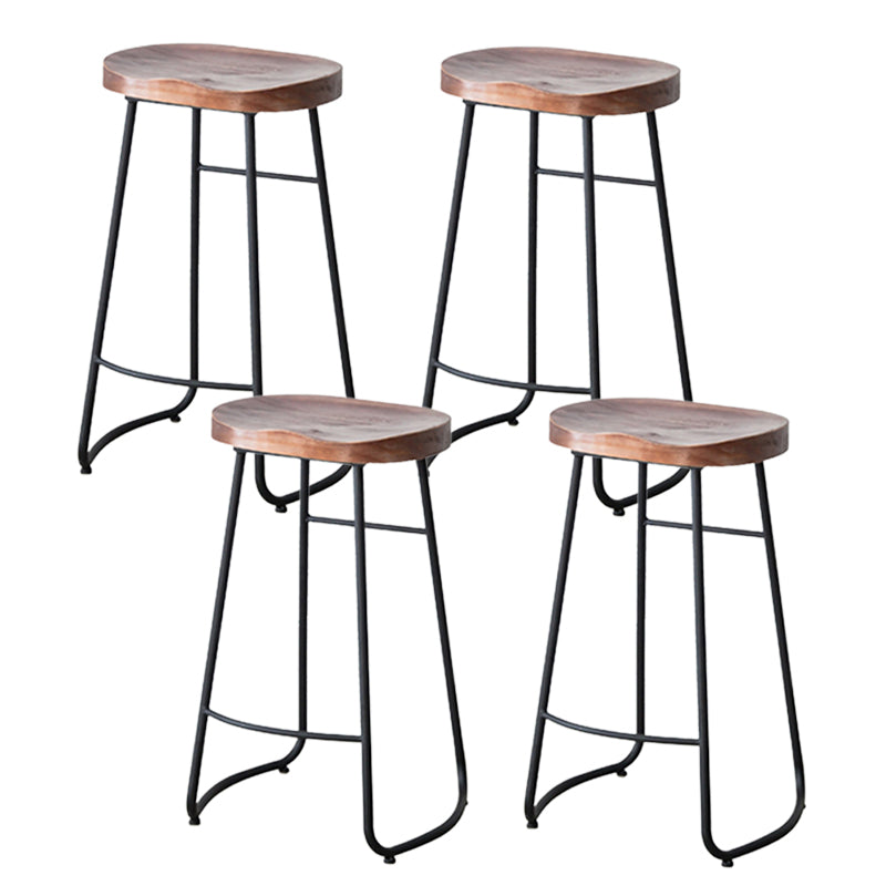 Modern Armless Backless Counter Stool Iron Bar Stool with Wooden Seat and Pedal for Cafe
