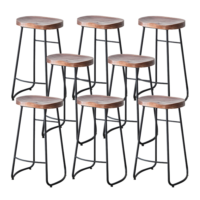 Modern Armless Backless Counter Stool Iron Bar Stool with Wooden Seat and Pedal for Cafe