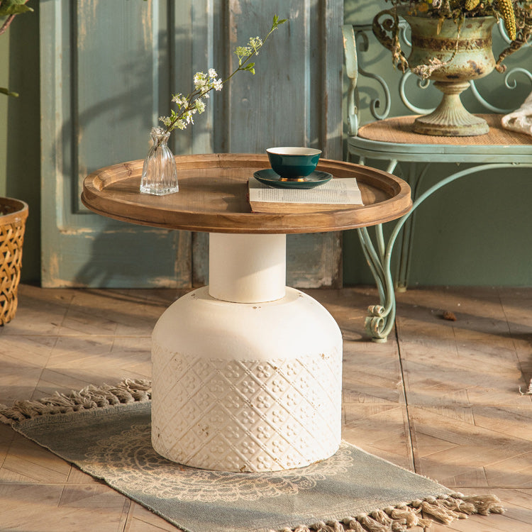 French Country Style Pedestal Base Base Round Old Solid Wood Table