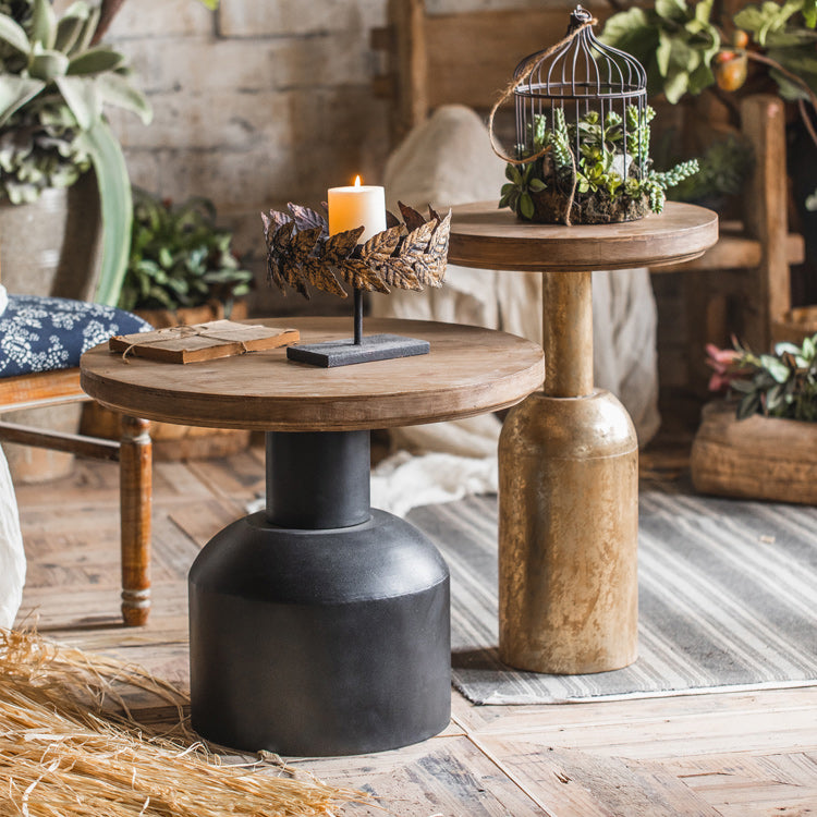French Country Style Pedestal Base Base Round Old Solid Wood Table