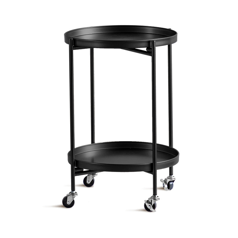 Mid-Century Round Tray Top Side Table Metal 4 Legs End Table with Shelf