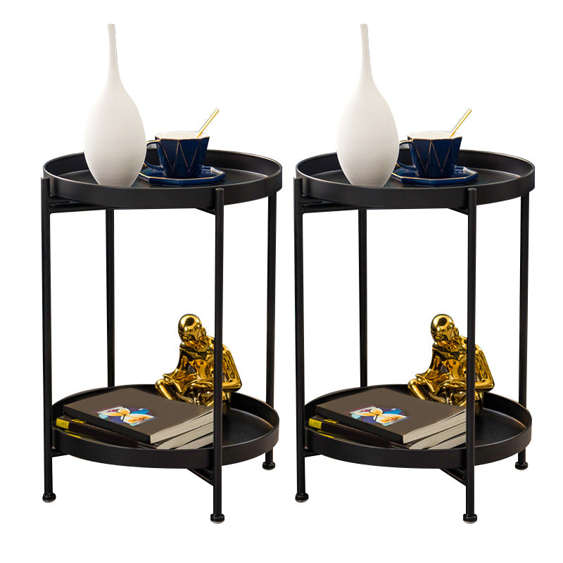 Mid-Century Round Tray Top Side Table Metal 4 Legs End Table with Shelf