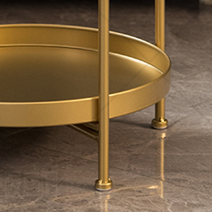 Mid-Century Round Tray Top Side Table Metal 4 Legs End Table with Shelf