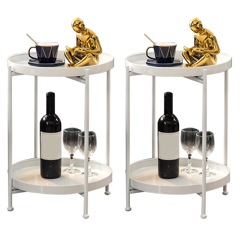 Mid-Century Round Tray Top Side Table Metal 4 Legs End Table with Shelf