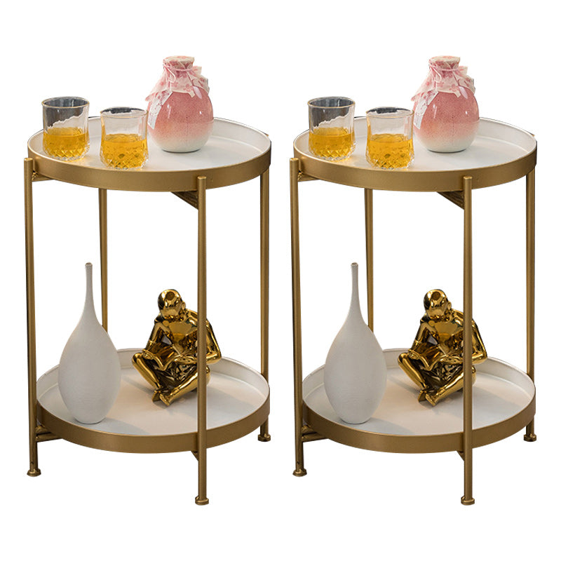 Mid-Century Round Tray Top Side Table Metal 4 Legs End Table with Shelf