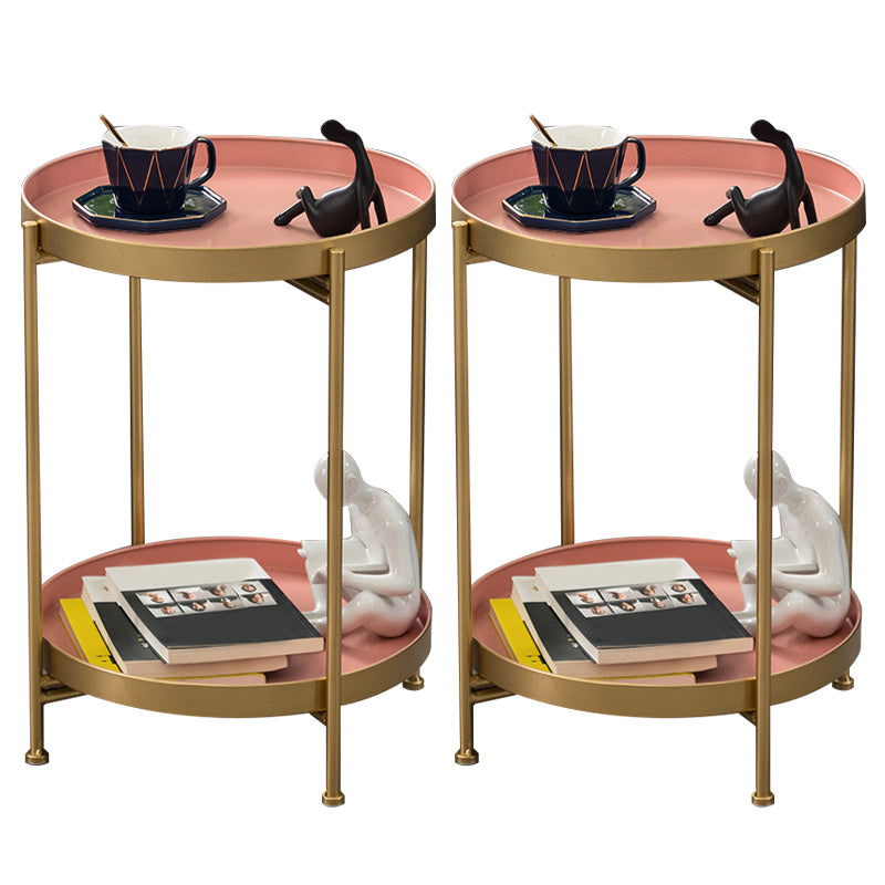 Mid-Century Round Tray Top Side Table Metal 4 Legs End Table with Shelf