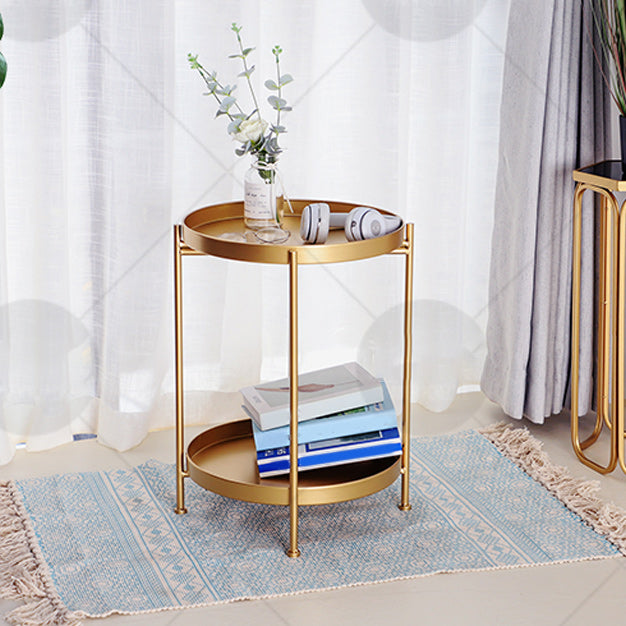 Mid-Century Round Tray Top Side Table Metal 4 Legs End Table with Shelf