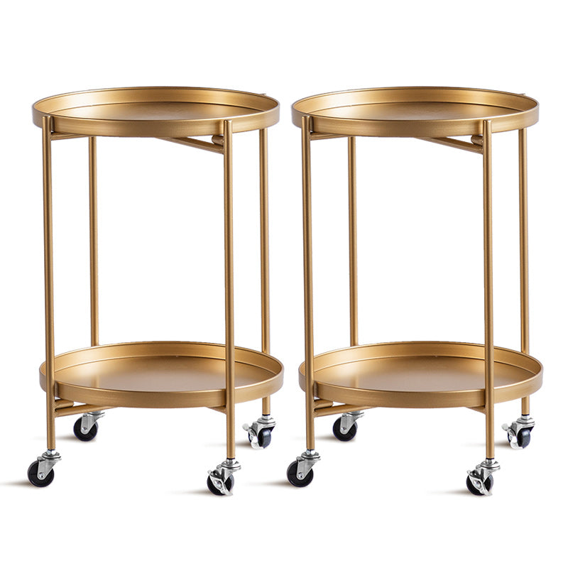 Mid-Century Round Tray Top Side Table Metal 4 Legs End Table with Shelf