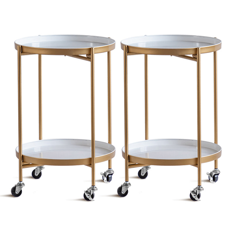 Mid-Century Round Tray Top Side Table Metal 4 Legs End Table with Shelf