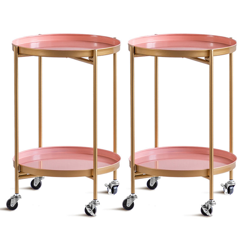 Mid-Century Round Tray Top Side Table Metal 4 Legs End Table with Shelf