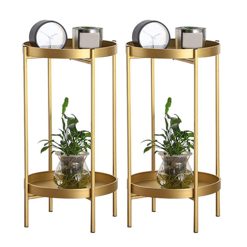 Mid-Century Round Tray Top Side Table Metal 4 Legs End Table with Shelf