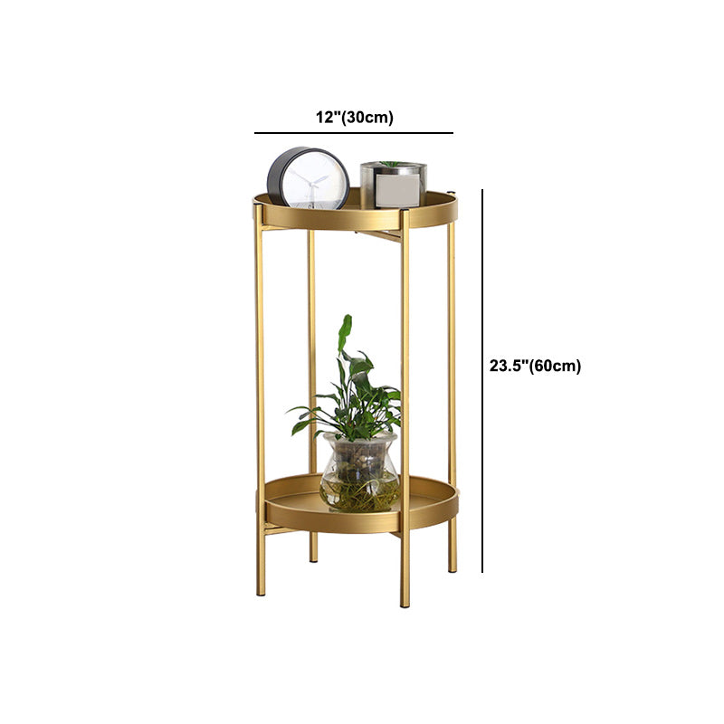 Mid-Century Round Tray Top Side Table Metal 4 Legs End Table with Shelf