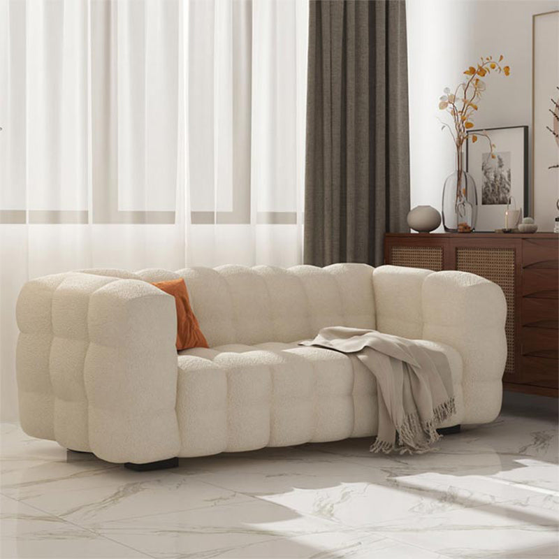 Pillow Sewn Back Sofa Contemporary Tuxedo Arm White Wool - 39.37" D