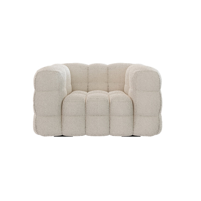Pillow Sewn Back Sofa Contemporary Tuxedo Arm White Wool - 39.37" D