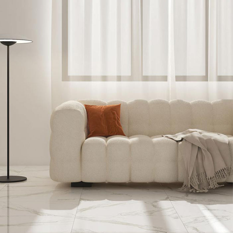 Pillow Sewn Back Sofa Contemporary Tuxedo Arm White Wool - 39.37" D