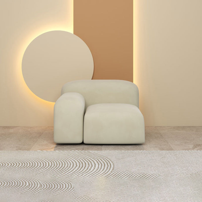 Modern Style Blocks Sofa White Wool Square Arm Seating - 25.6" H
