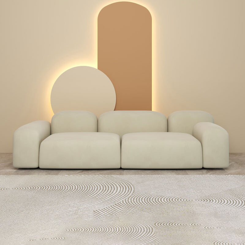 Modern Style Blocks Sofa White Wool Square Arm Seating - 25.6" H