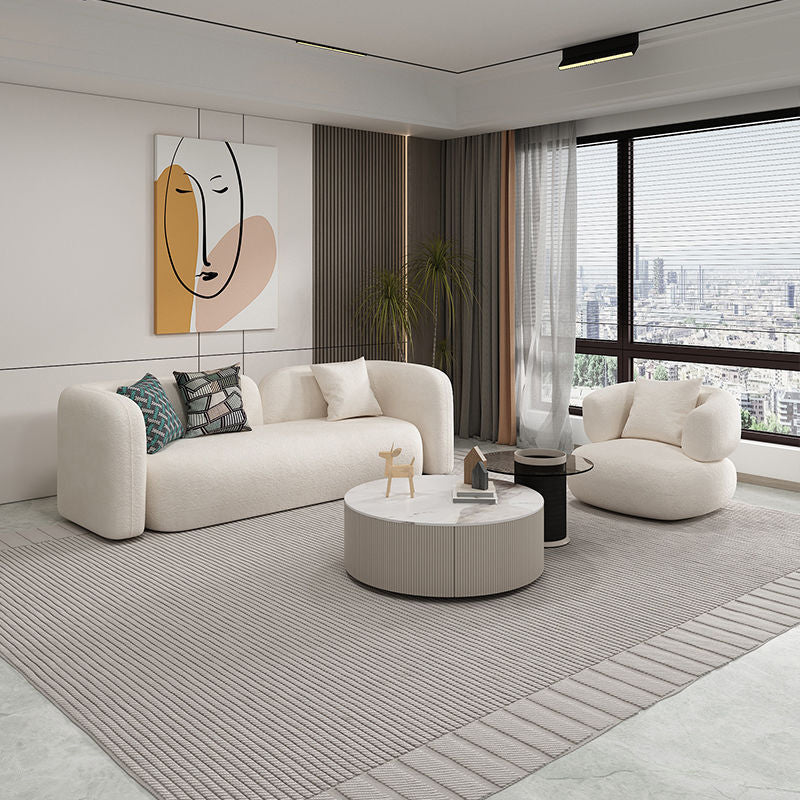Wool White Tuxedo Arm Sofa Contemporary Standard Sofa with Tight Back