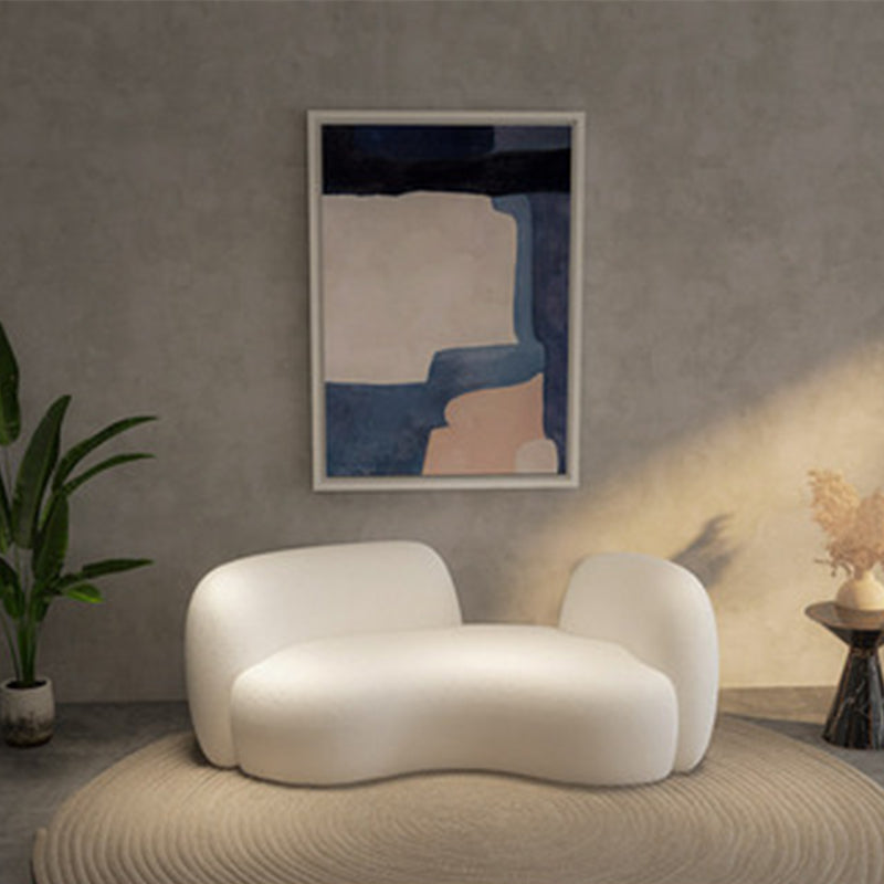 28.35" High Curved Tuxedo Arm Sofa Modern Style White Wool Seating