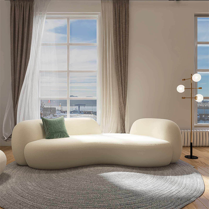 Recessed Arm Curved Sofa for Apartment Beige Contemporary Sofa