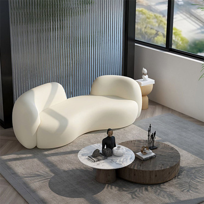 Recessed Arm Curved Sofa for Apartment Beige Contemporary Sofa