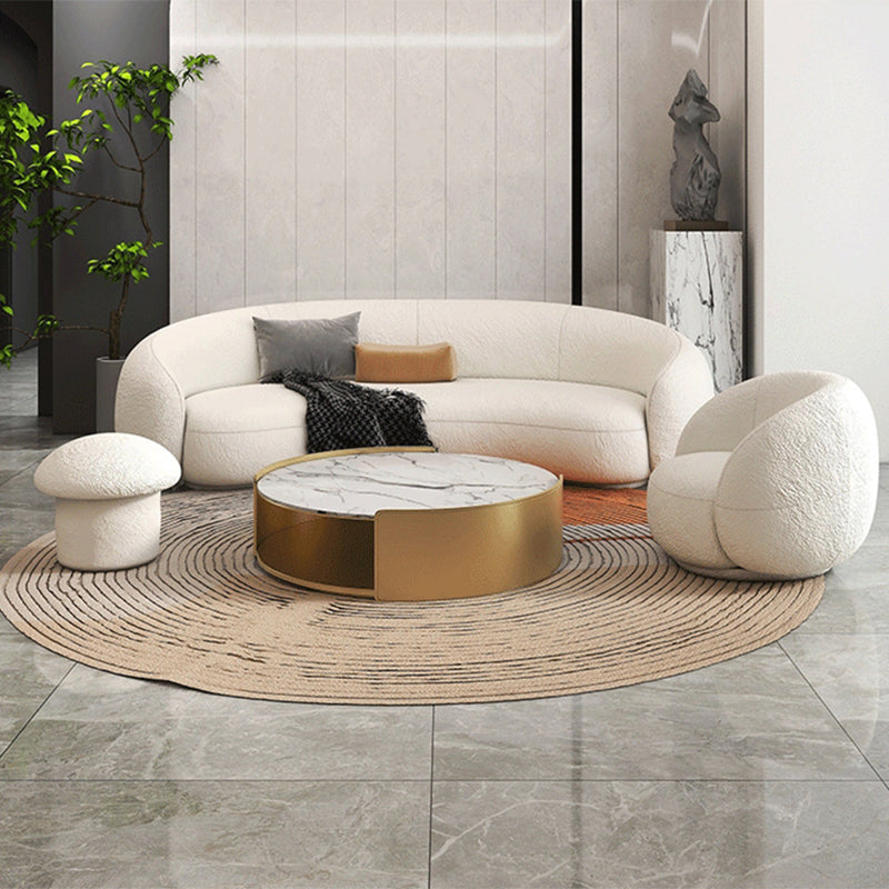 Contemporary Curved Wool Sofa Sloped Armed Sofa in White of 27.56" H
