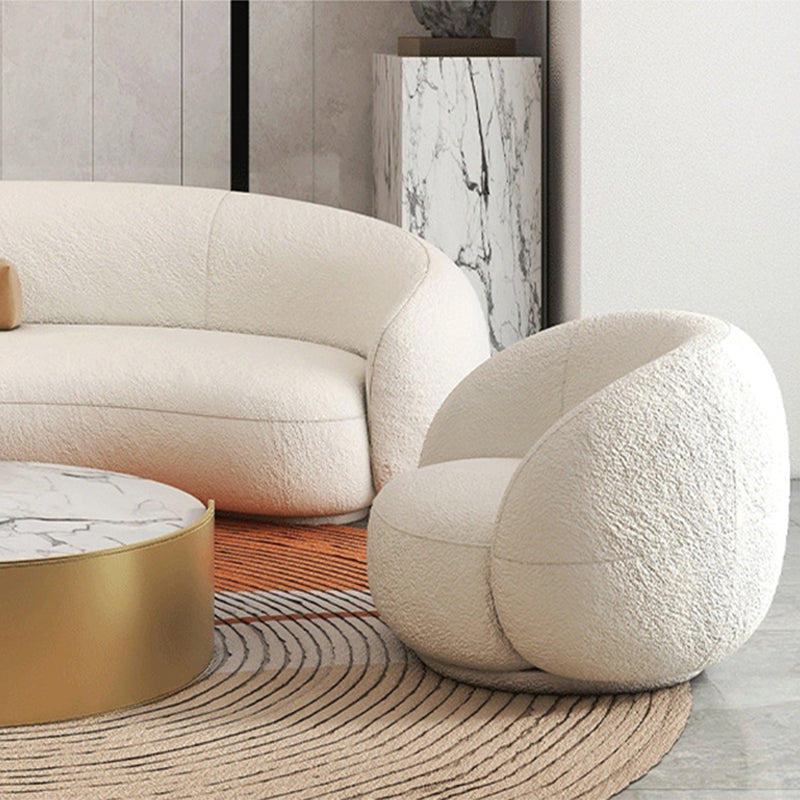 Contemporary Curved Wool Sofa Sloped Armed Sofa in White of 27.56" H