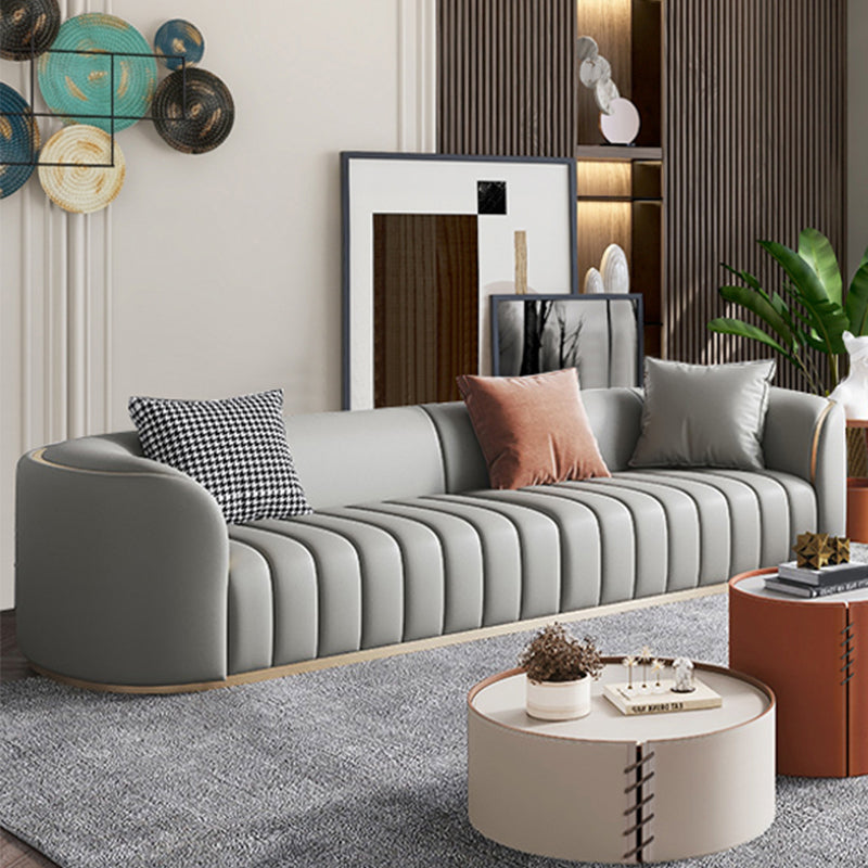 Modern Leather Sofa for Living Room Tuxedo Arm Sofa with Tight Back Seating