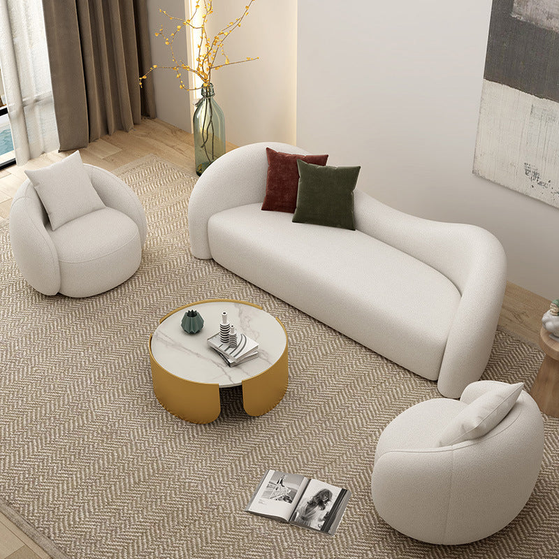 Curved Wool Sofa White Contemporary Sloped Armed Sofa - 33.46" D