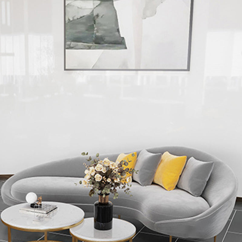 Velvet Modern Curved Sofa in Gray Sloped Arm Arm Seating with Pillows