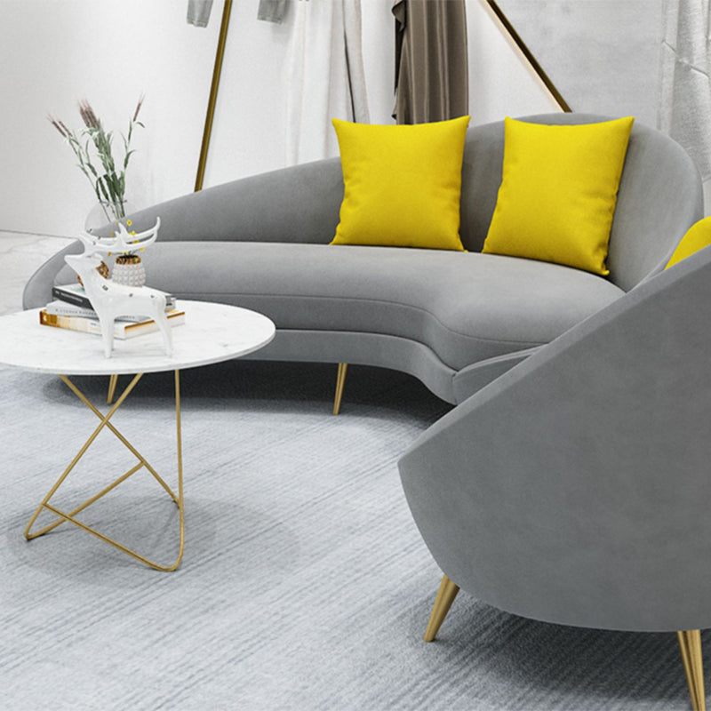 Velvet Modern Curved Sofa in Gray Sloped Arm Arm Seating with Pillows