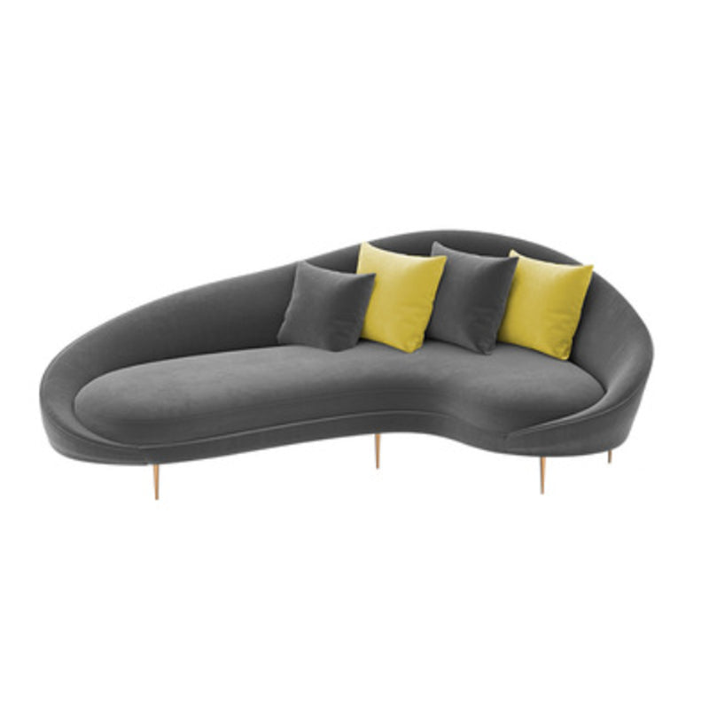 Velvet Modern Curved Sofa in Gray Sloped Arm Arm Seating with Pillows