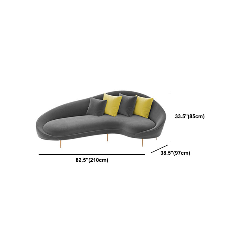 Velvet Modern Curved Sofa in Gray Sloped Arm Arm Seating with Pillows