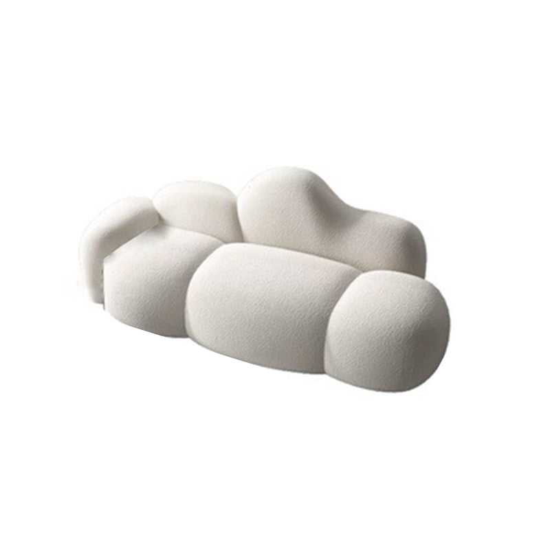 White Wool Curved Back Sofa Modern 34.65" H Square Arm Seating