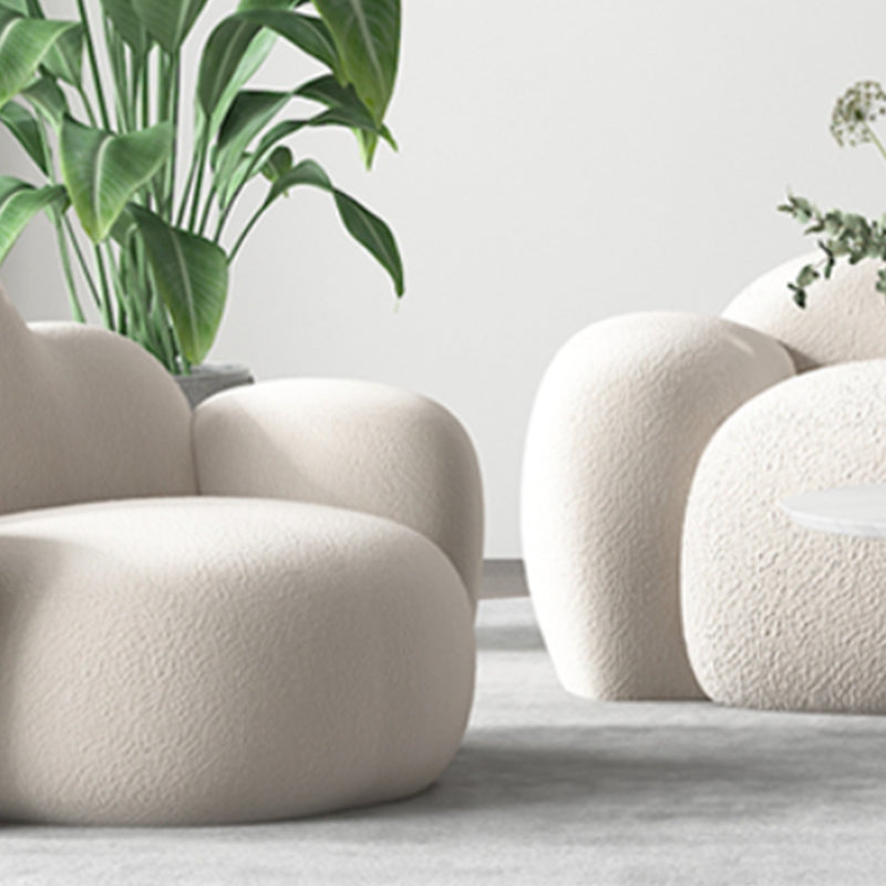 White Wool Curved Back Sofa Modern 34.65" H Square Arm Seating